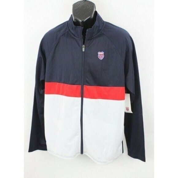 K Swiss Men Track Jacket Top Shot Minimalist Colorblock Logo Zip Blue Sz L - Picture 1 of 15